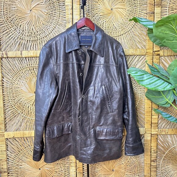 Banana Republic Men’s Brown Genuine Leather Coat Jacket Size Large - Picture 1 of 11